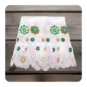 ZARA Women's Embroidered Mini Flower Skort Skirt MEDIUM Zip White Multi-Color